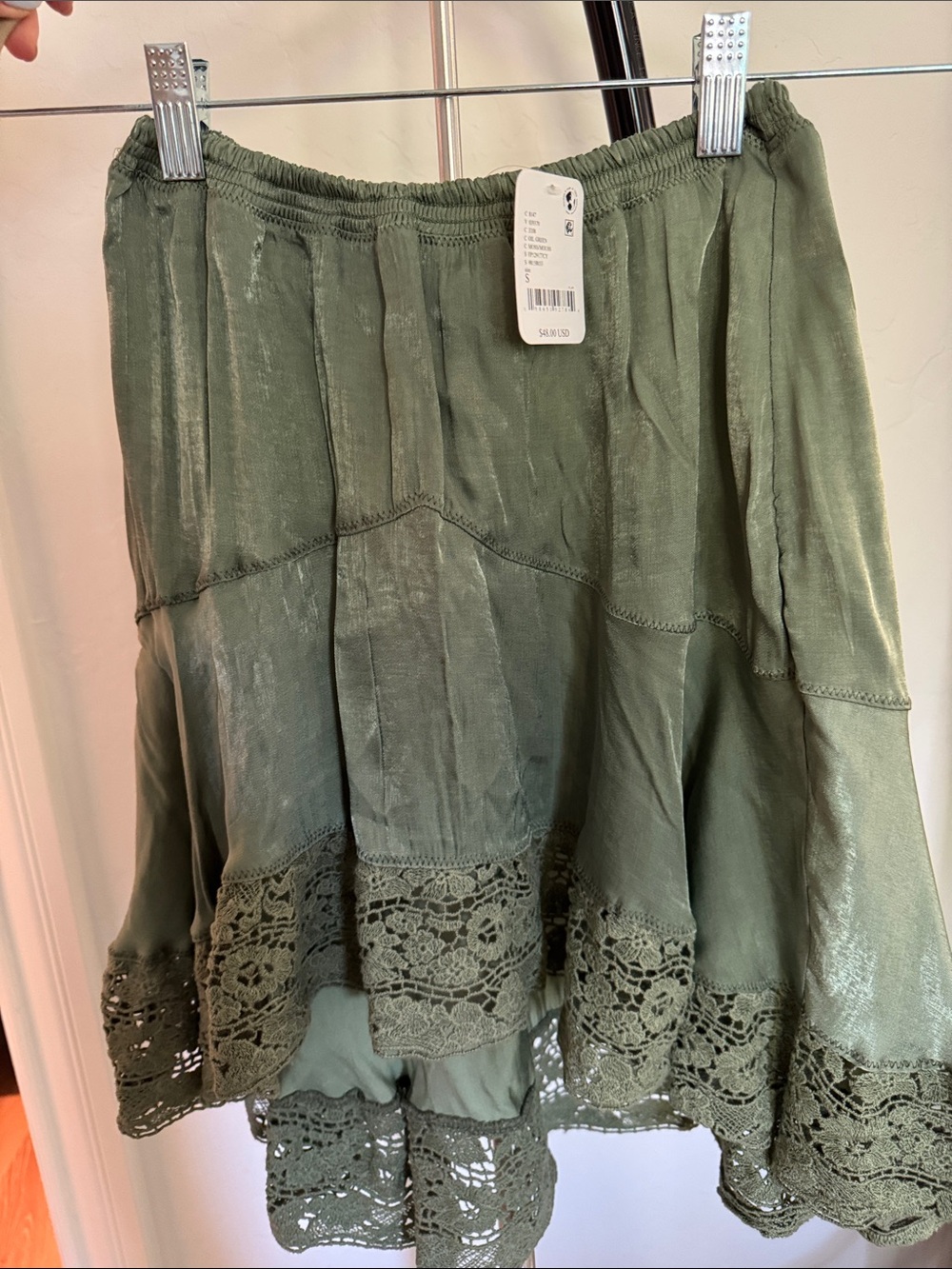 Free People Olive Tiered Skirt with Crochet Hem